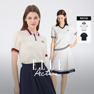 【轻氧夏日感】ELLE Active户外穿搭miu系运动短袖polo针织衫t恤