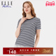 ELLE 女圆领上衣休闲百搭 t恤衫 Active经典 简约黑白条纹正肩短袖