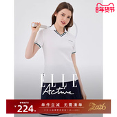 运动短袖 ELLE Active户外穿搭显瘦V领polo衫 t恤女翻领上衣白色