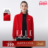 ELLE Active本命马年新春红色运动短外套女时尚 保暖摇粒绒棒球服