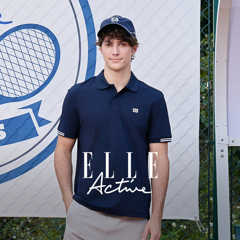 ELLE Active男士运动polo衫休闲商务翻领t恤短袖正肩阔型显瘦上衣