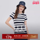 ELLE 显瘦红色体恤衫 Active航海系穿搭条纹短袖 t恤女纯棉上衣修身