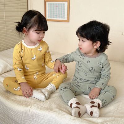 儿童A类纯棉保暖内衣中小童宝宝秋衣秋裤男女孩睡衣套秋冬家居服3