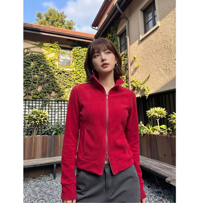 德绒加厚双拉链保暖休闲女上衣