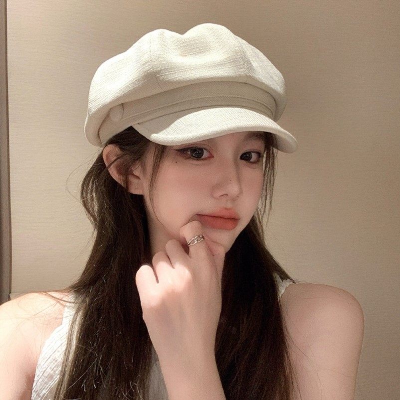 八角贝雷帽子女2025新款春秋夏季大头围白色百搭显脸小时尚画家帽