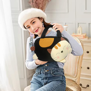 进口kine猫 可爱开心猫立体棉布艺卡通手提包手拎袋女生包包小众