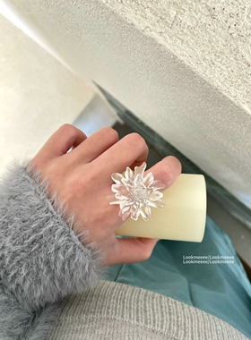 韩系ins磨砂透明花朵戒指