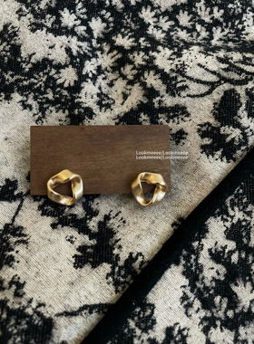 s925银针复古哑金几何小巧耳环