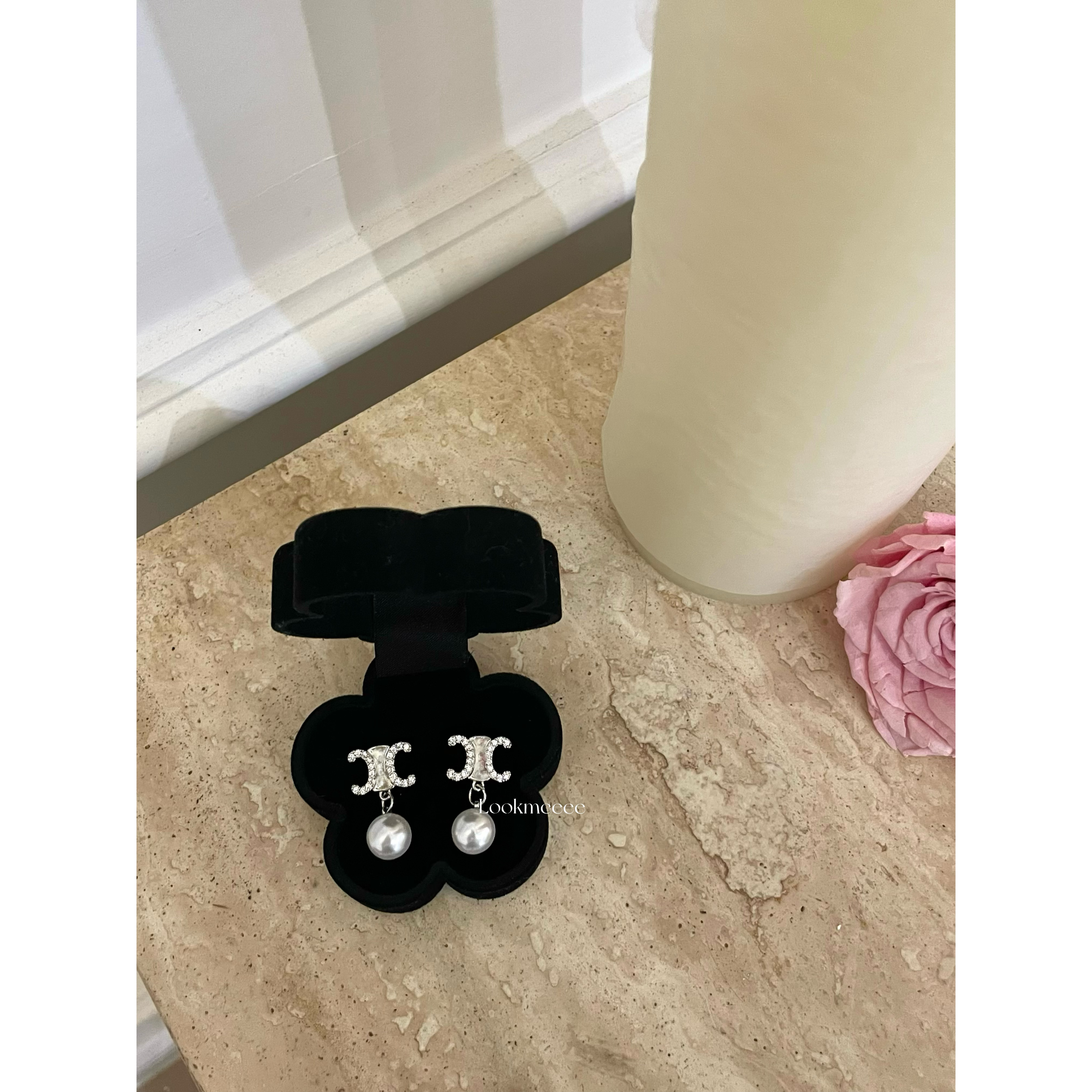 925银针满钻珍珠吊坠耳环
