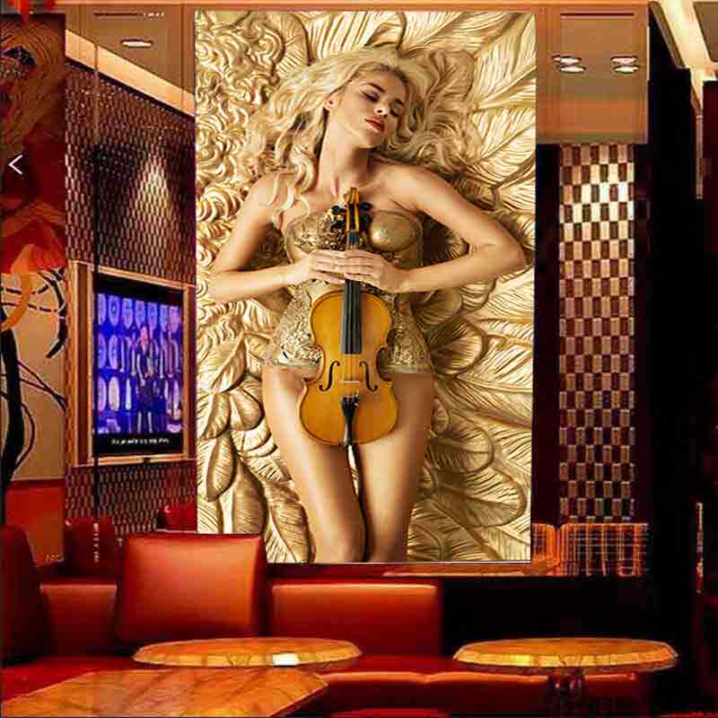 3D金色翅膀美女壁纸服装餐饮墙纸咖啡壁画酒吧KTV壁画壁纸