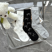 春夏薄款 miu风蝴蝶结袜子女中筒ins芭蕾风袜子日系甜美百搭堆堆袜