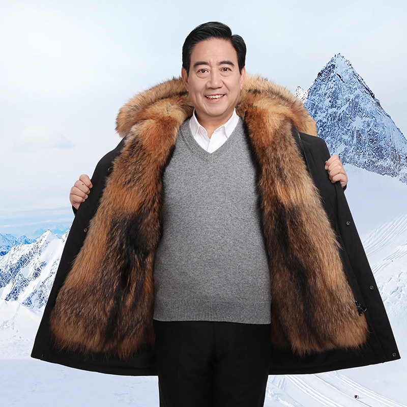 派克服男款可拆卸狐狸毛内胆皮毛一体加绒加厚仿皮草冬季大码外套
