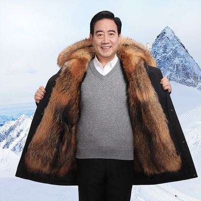 貂绒加厚皮草中长款男外套派克服