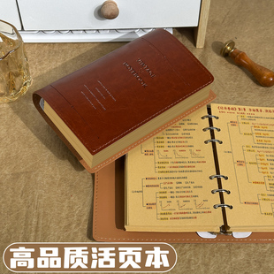 新款原木牛皮纸a6活页笔记本复古便携式活页本软皮简约办公商务记事本高颜值空白手帐本可拆卸大容量横线本子