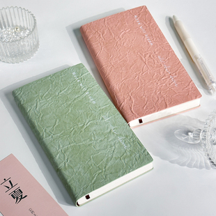 A6褶皱皮面笔记本本子加厚简约ins风空白女生手账本A5旅游盖章本随身小巧横线日常记事本2024新款高颜值
