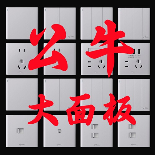 公牛G25太空银色开关插座五孔墙壁家用暗装86型带5孔大面板 开关