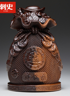 黑檀木雕刻黄金袋子摆件金钱袋实木质家居客厅装饰工艺品开业礼品