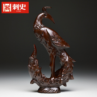 黑檀木雕北方四方神雕刻朱雀客厅摆件凤凰孔雀实木质大号家居摆设