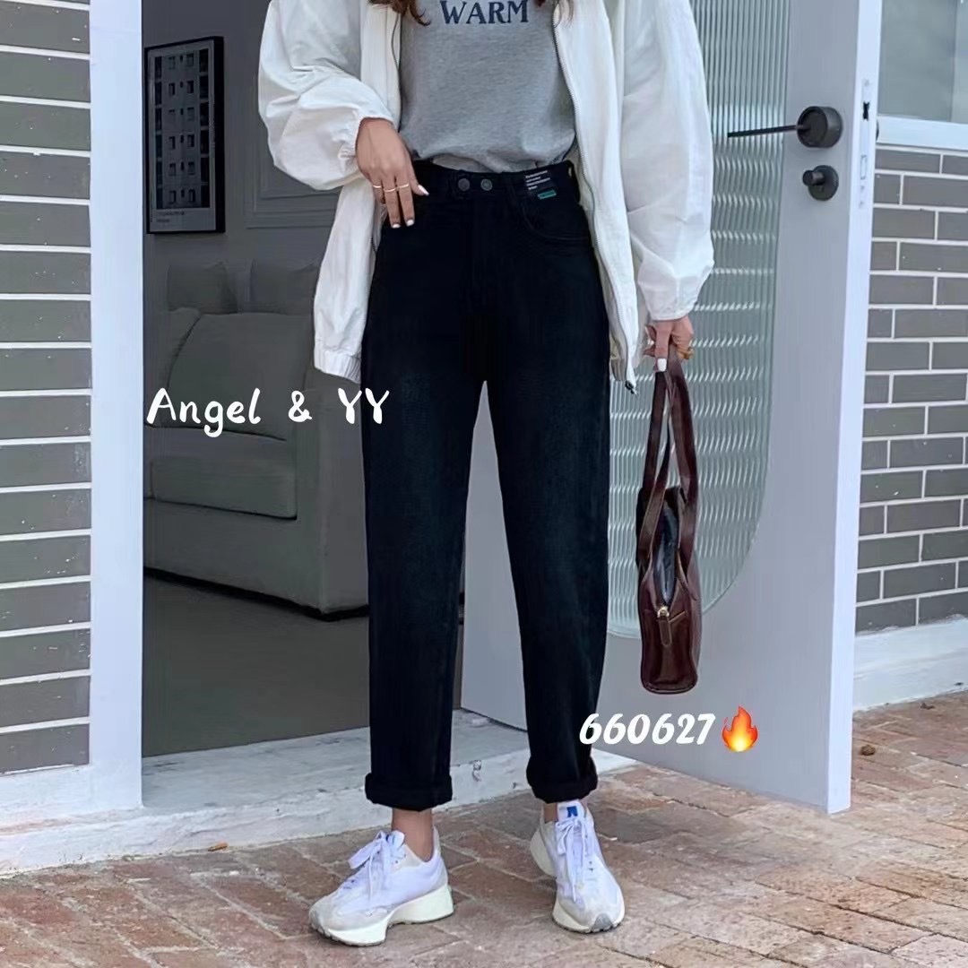 angel yy660627秋冬加绒高腰显瘦弹力宽松九分哈伦牛仔萝卜垮裤女
