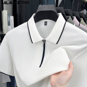 夏季 高端翻领半拉链时尚 半袖 正品 POLO衫 t恤男士 薄款 利郎丝棉短袖