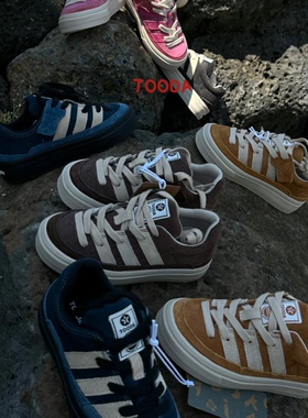 Tooda韩国童鞋秋季新款帆布鞋猪皮+羊皮防滑魔术贴休闲低帮板鞋