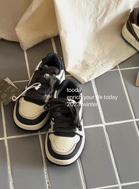 tooda韩国童鞋冬季新款儿童加绒板鞋中大童防滑魔术贴休闲运动鞋