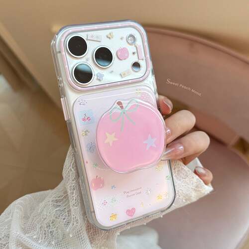 粉苹果17pm手机壳iphone16pro 鎏金透明14韩系甜美15适用滴胶支架