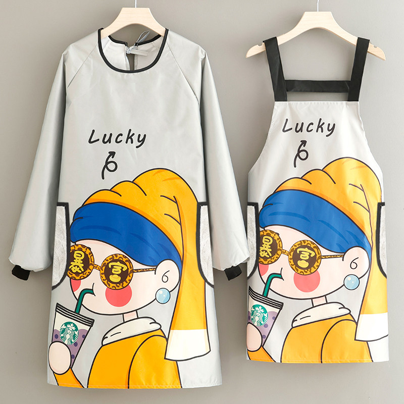 网红爆款长袖擦手防水大人围裙家用厨房美甲餐饮罩衣女围腰防脏衣,家庭/个人清洁工具,围裙,淘宝优惠券,粉丝福利购,淘宝优惠卷