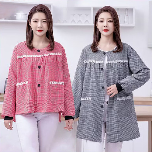 长袖短中长三种款式围裙棉布正穿