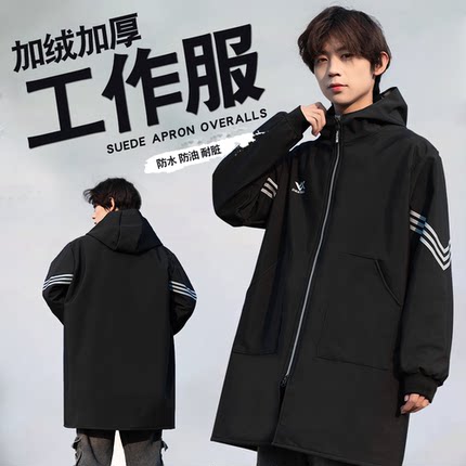长袖围裙防水罩衣加绒保暖加厚大褂工作服户外冬季省服男女外套