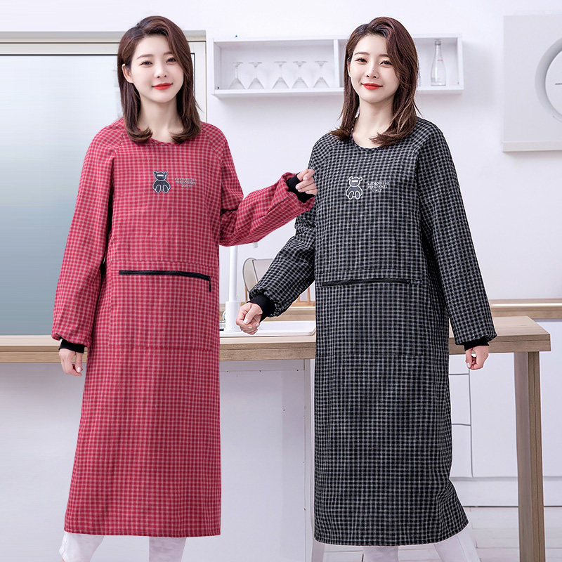 长款围裙棉布耐磨耐脏长袖四季款