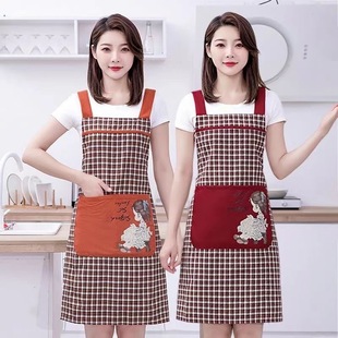 时尚 女大人 洋气透气细纱棉布背带围腰工作服新款 家用厨房做饭韩版