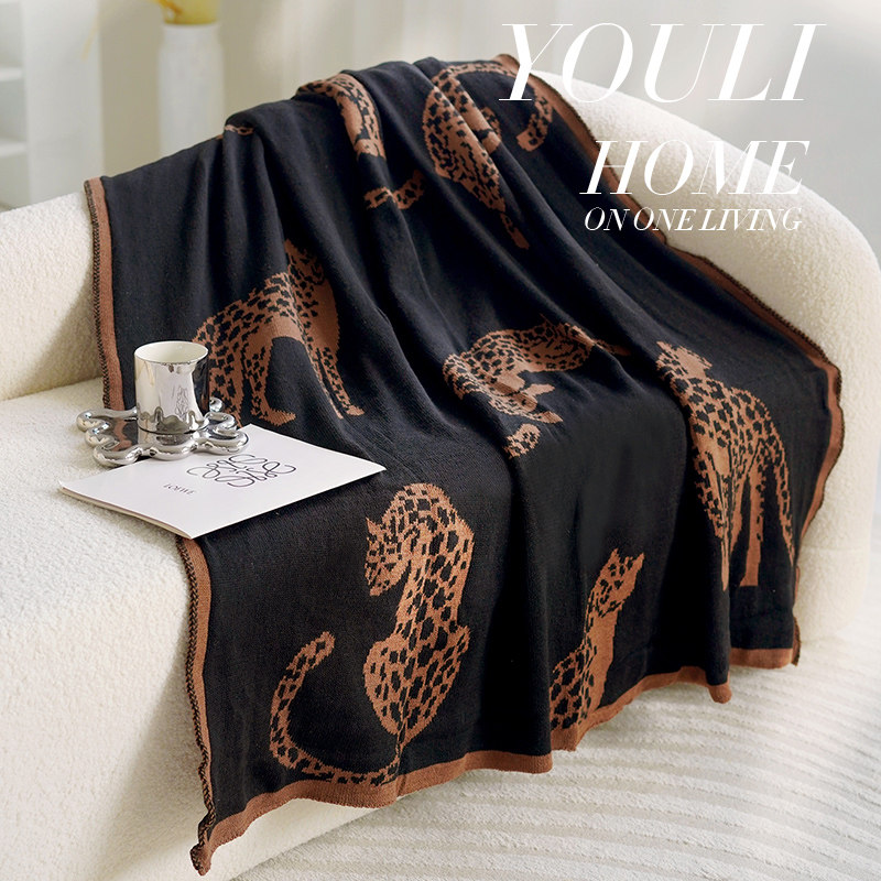 北欧高级毛毯针织毯覆古客厅沙发毯办公室午休毯子午睡毯黑色盖毯