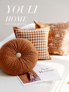 客厅沙发上的抱枕轻奢高级感套圆形橘色沙发靠背垫法式复古床上in