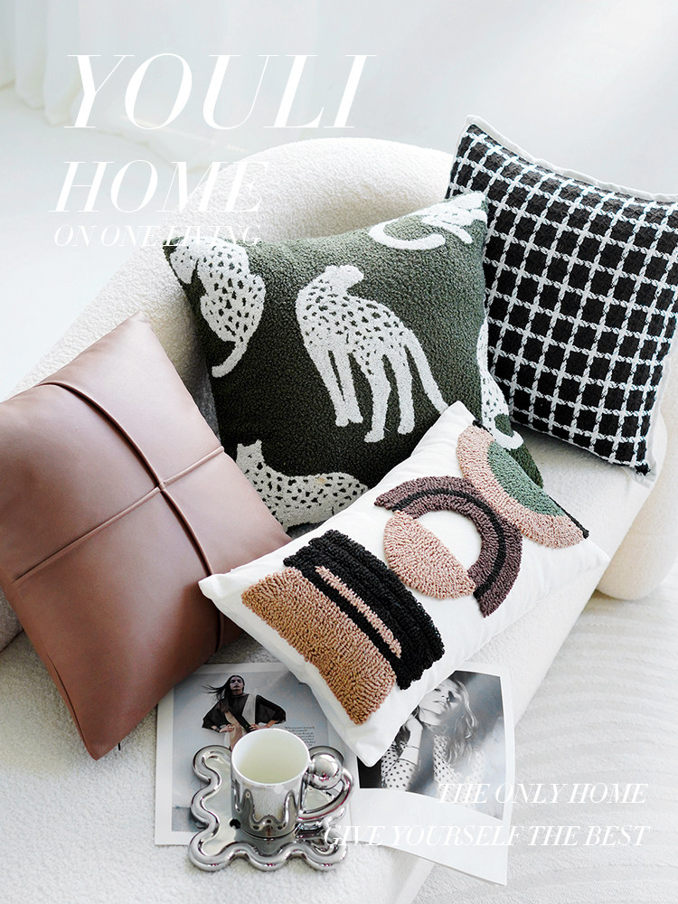 法式简单易接近豪华简单枕套客厅沙发垫簇绒几何图案腰支撑枕头腰