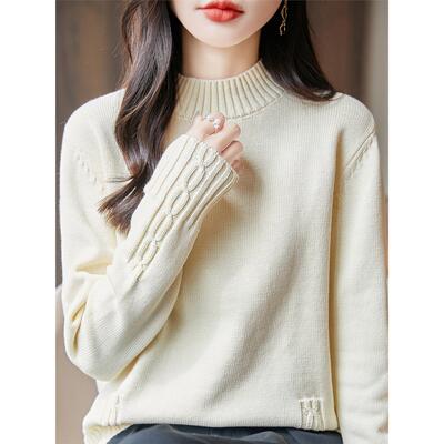 不起球100%纯棉线半高领