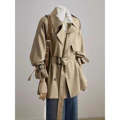 卡其色短款风衣外套女202