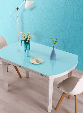 tpu桌垫湖蓝色清新蓝粉色绿色白色软玻璃椭圆形桌布ins纯色餐桌垫