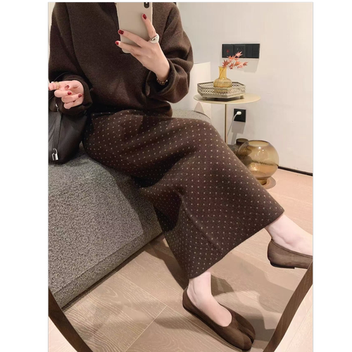 【两个长度+不开叉】醋酸羊毛显瘦波点半身裙高腰A字中长裙子秋冬