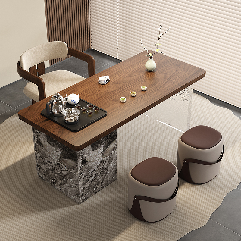 南美胡桃木实木茶桌茶台一体桌家用小型阳台茶桌椅组合轻奢办公桌