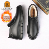 男冬保暖高帮父亲厚底中年爸爸皮鞋 御寒羊毛 牛皮 老人头棉鞋