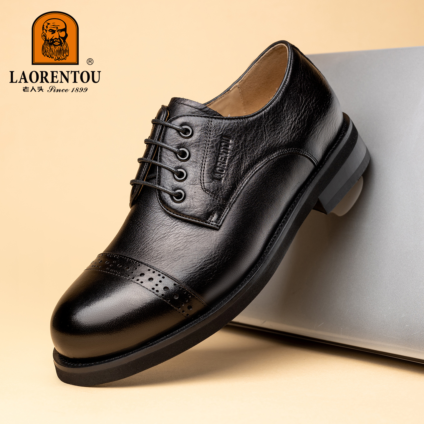 老人头男鞋2025新款真皮商务正装皮鞋男士三接头英伦风结婚新郎鞋