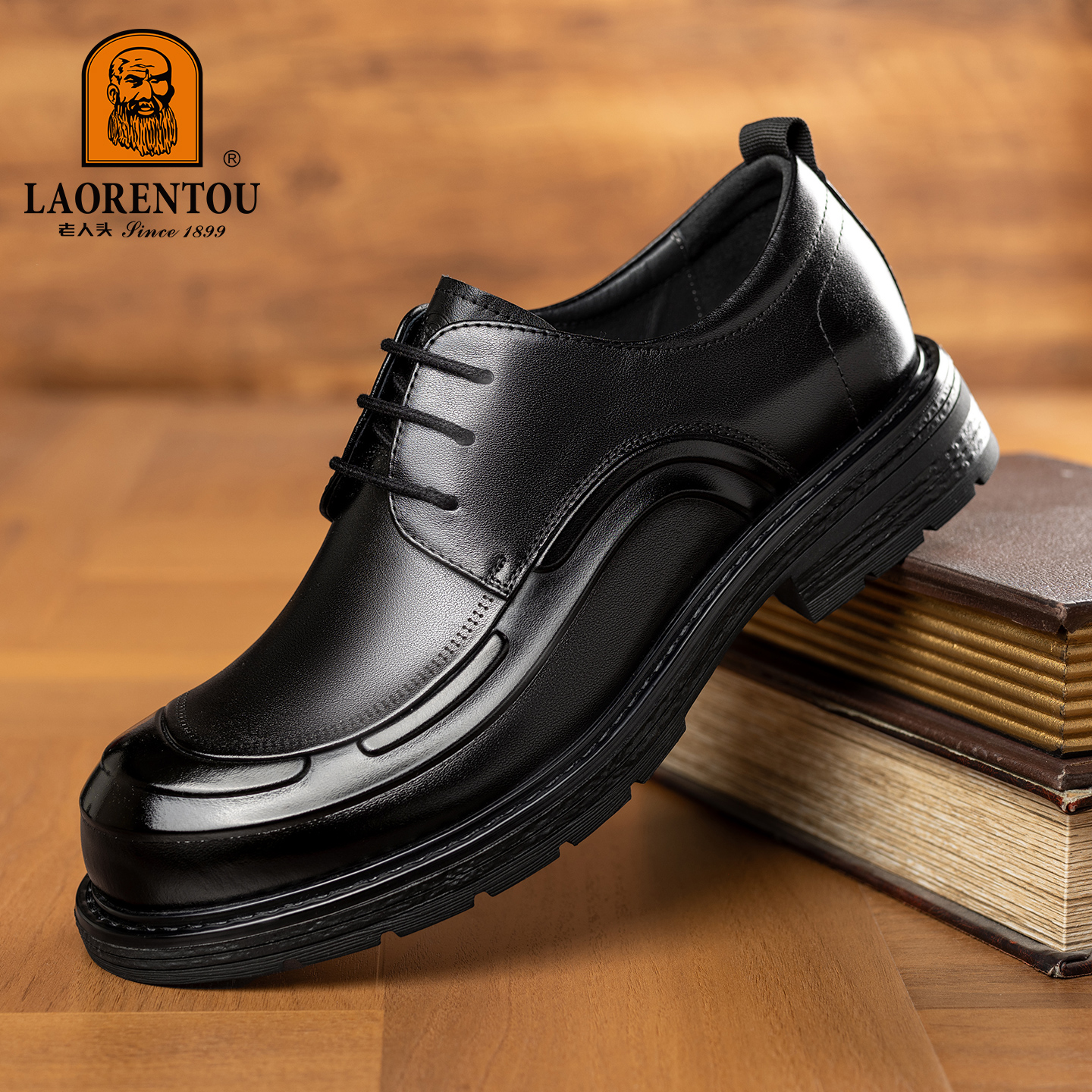 老人头男鞋2025新款真皮厚底软面商务休闲皮鞋男士英伦风结婚皮鞋