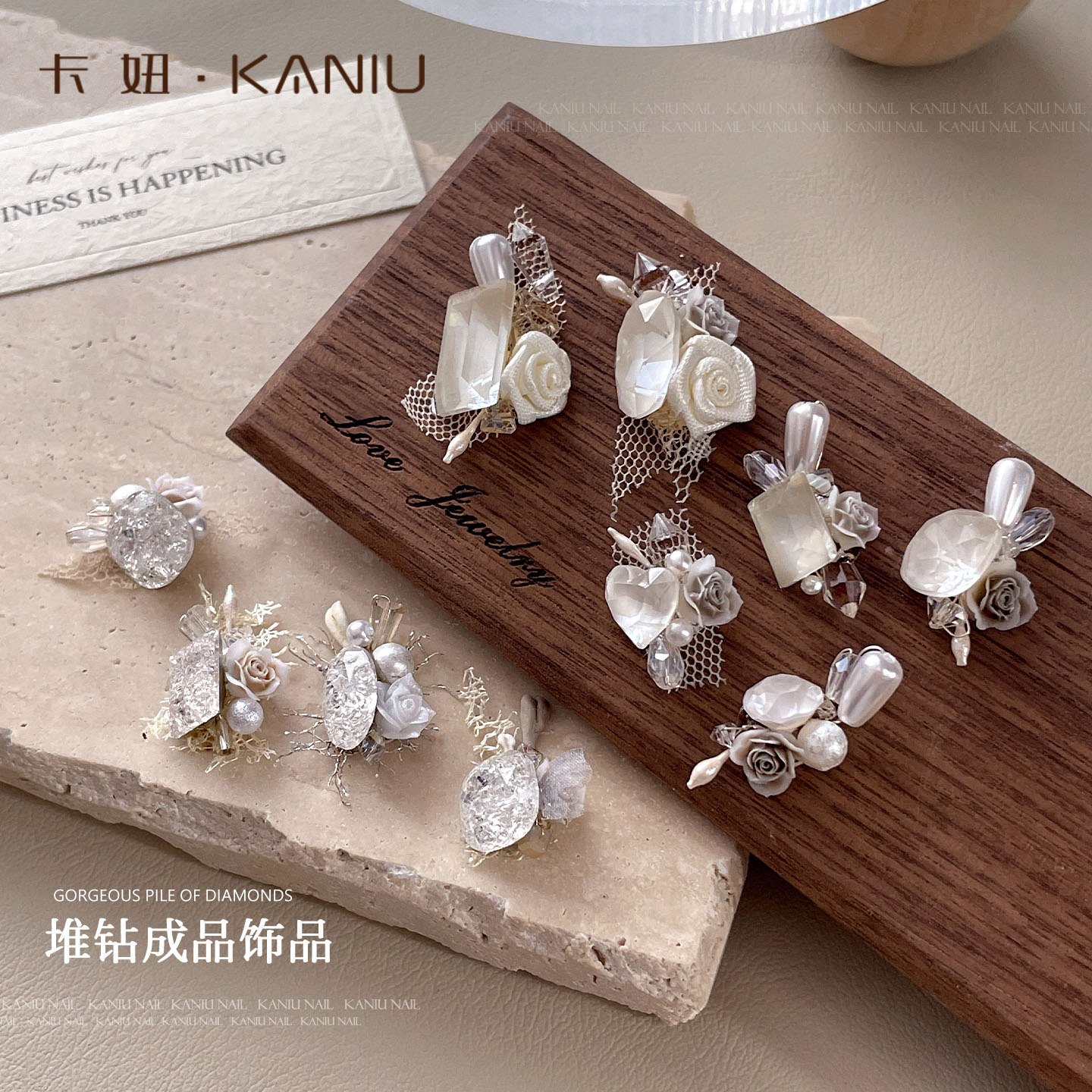 超仙超美温柔美甲堆钻手工成品