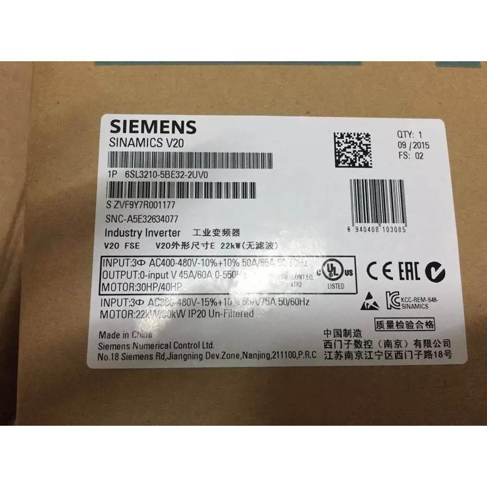 6SL3210-5BE32-2UV0 V20无虑波器变频器22KW 6SL32105BE322UV0