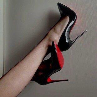 黑色红底高跟鞋床上性感2025新款御姐斩男夜店尖头细跟侧空单鞋女