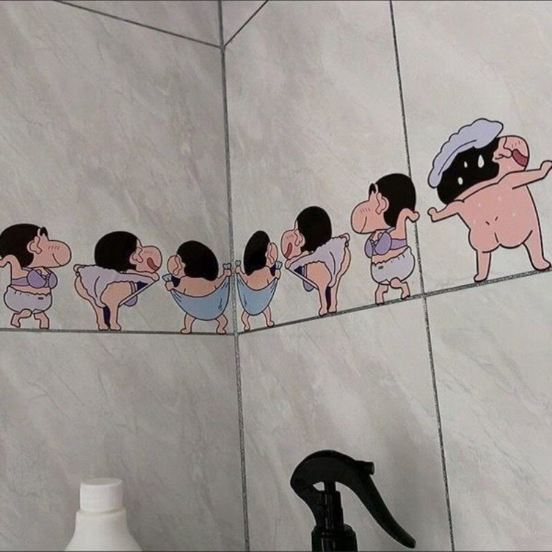 蜡笔小新卡通瓷砖贴纸大号强力墙贴画厕所卫生间浴室马桶防水居家