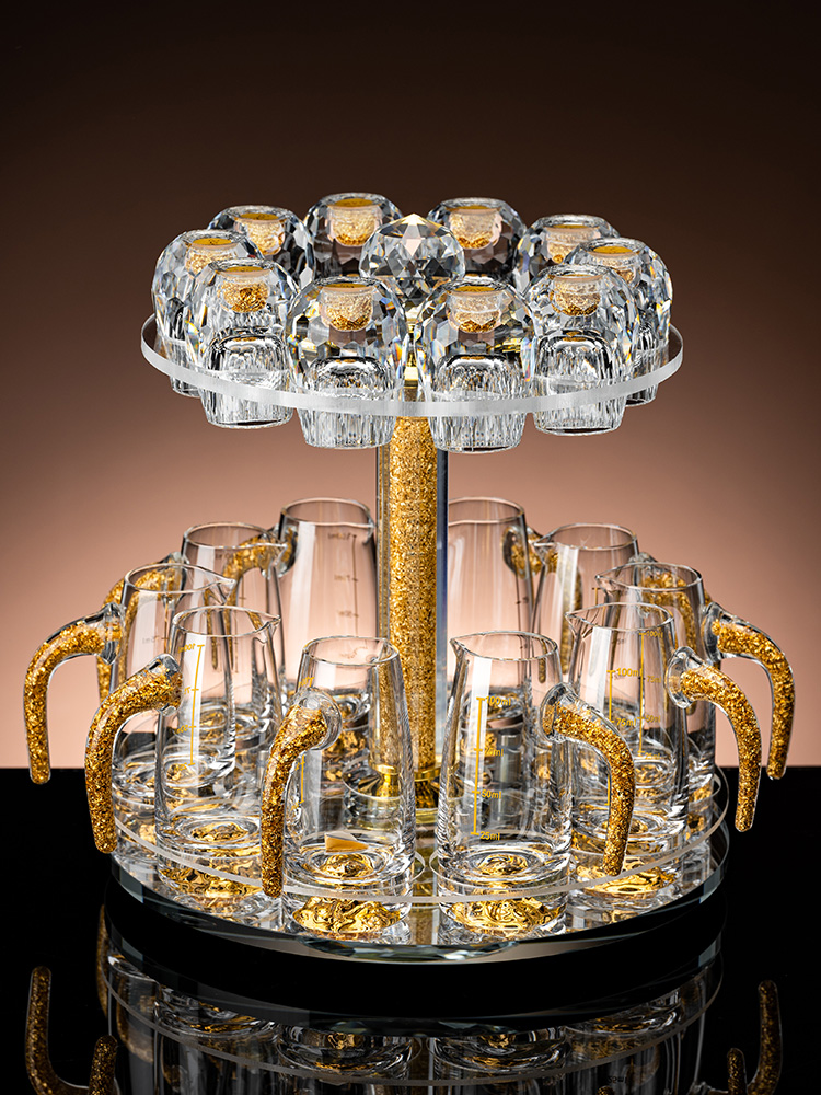 高档奢华水晶玻璃白酒杯套装家用中式一口小酒杯子二两分酒器酒具