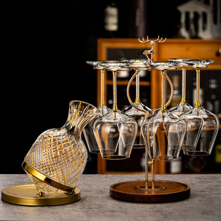 轻奢水晶玻璃红酒杯套装 家用高级感旋转醒酒器金钻高脚葡萄酒杯子