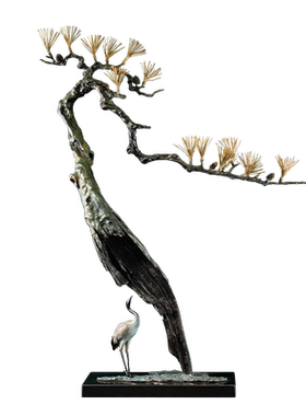 《松鹤为伴》铜金岁月全黄铜仙鹤摆件新中式工艺品家居客厅装饰品